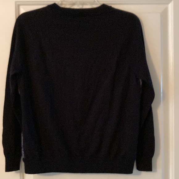 J Crew women’s sweater sz S navy blue with eyelit front navy blue merino wool - Picture 2 of 4